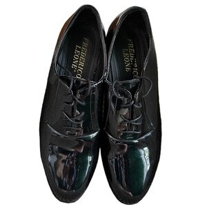 FREDERICO LEONE womens black patent leather tuxedo tie loafer 7.5